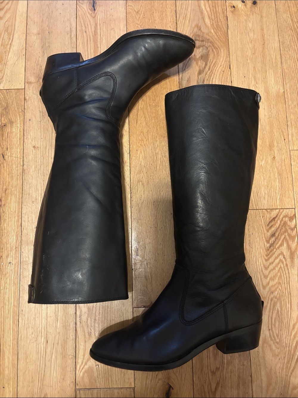 Frye Black Leather Zip Up Riding Boots